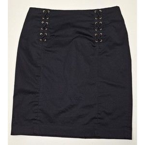Jones New York Suits Black Lined Knee Length Pencil Skirt w/Shoelace Detail 10